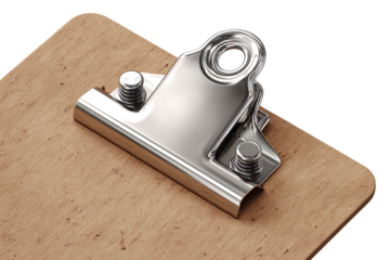 Clipboard clip only macro close-up metallic texture unique office detail isolated on transparent background 