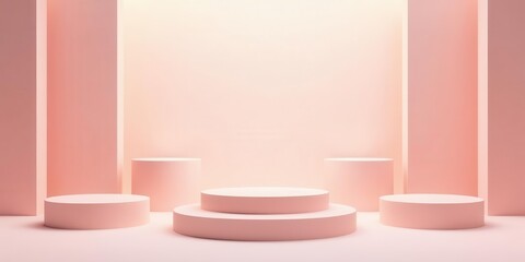 Pastel Pink Cylindrical Display Platforms and Walls A Minimalist Product Presentation Scene
