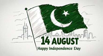 14 AUGUST Pakistan Independence Day Celebration Sketch