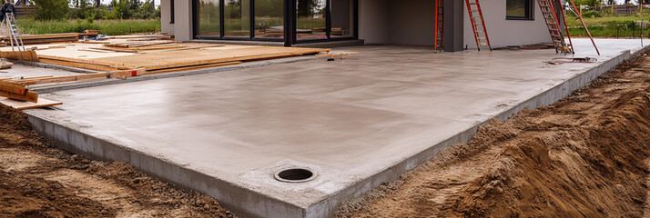 New concrete patio construction completed in residential area Generative AI