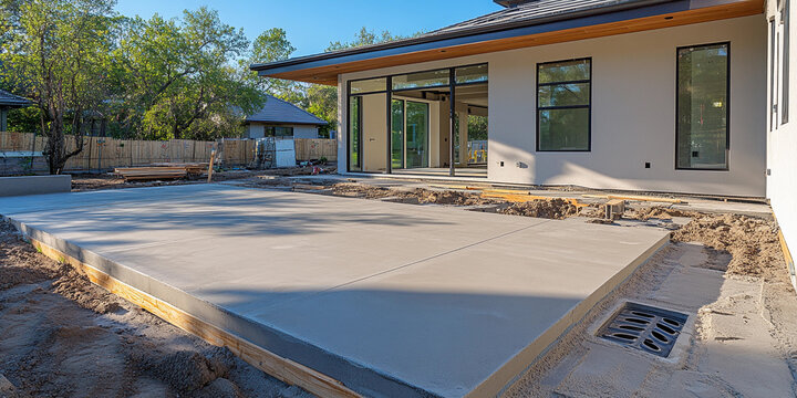 New concrete patio installation in sunny outdoor space Generative AI