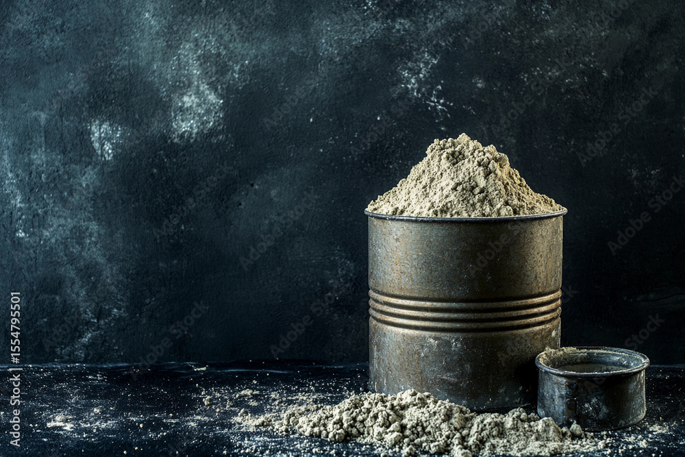 Poster Uranium powder stored in metal container on dark background Generative AI