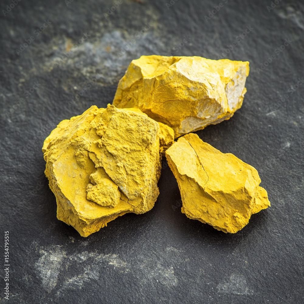 Poster yellowcake uranium in mineral form on rocky surface generative ai