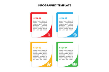 Clear 4-step infographic template with distinct sections. Ideal for showcasing sequential processes, options, or information in presentations, business reports, and educational content. Easily customi