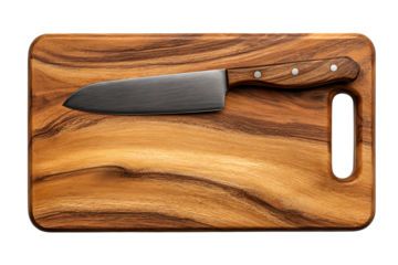 Cutting board wood surface with knife marks cooking prop detail isolated on transparent background 