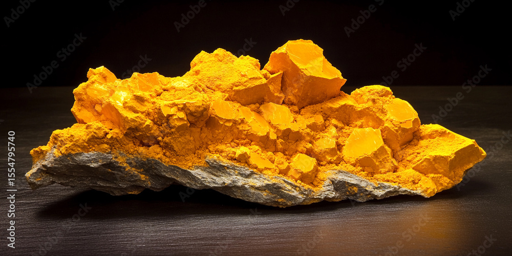 Poster high-quality display of uranium yellowcake mineral specimen generative ai