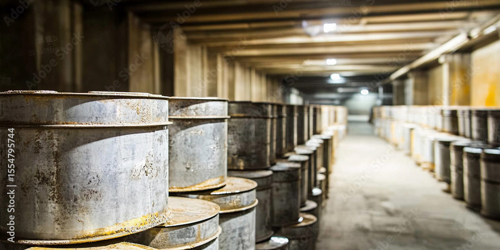 Aufkleber yellowcake uranium storage facility with stacked containers generative ai