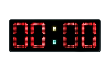 Digital clock LED display showing 00:00 sleep tech realism isolated on transparent background 