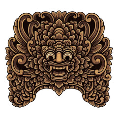 Balinese Carving with barong Face vector