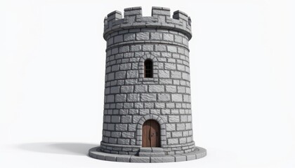 Medieval stone tower virtual 3d model digital art clean background side view architecture concept for gaming