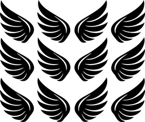  Angel Wings Vector Set – 9 Minimal Line Art Pairs in Grid Layout seamless pattern with wings