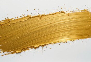Golden brushstroke with textured streaks on clean white background.