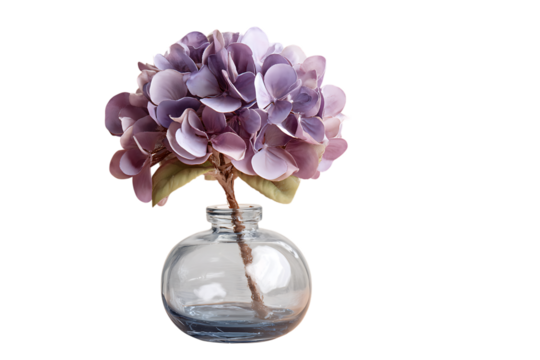 Flower vase with single artificial bloom decorative prop for interiors isolated on transparent background 