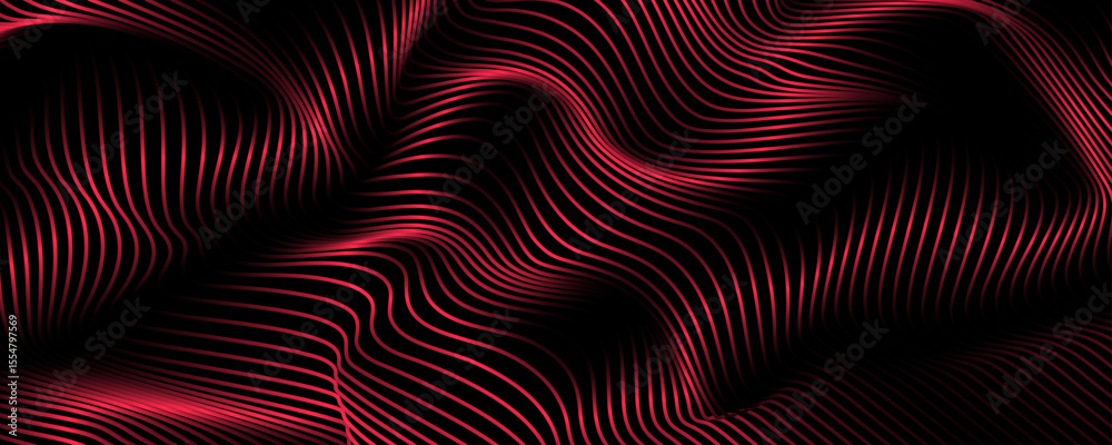Poster 3d red lines techno abstract background overlap layer on dark space with waves effect decoration. mo