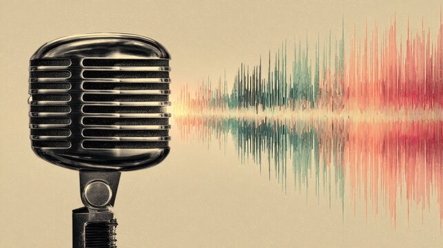 Dynamic microphone illustration representing vocal expression digital art clean background creative concept