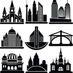 Fototapeta premium City Buildings Bridge Set