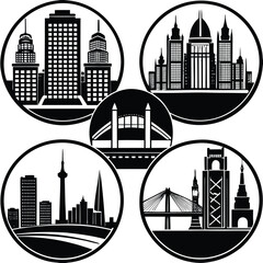 Obraz premium City Buildings Bridge Set