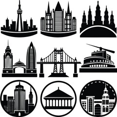 Fototapeta premium City Buildings Bridge Set