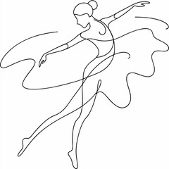 Single continuous line drawing ballerina in ballet motion dance style, Single line drawing of woman ballet dancer. Woman ballet dancer line art style vector art on white background