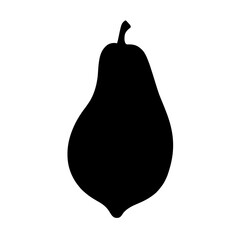 Minimalist black silhouette of a papaya on a plain white background