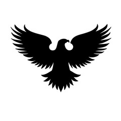 Minimalist black silhouette of an eagle with outstretched wings on white background