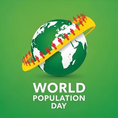 World Population Day Globe with Figures Representing Population Growth and Awareness Celebrated on Green