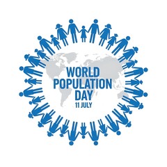 World Population Day Illustration Featuring People Holding Hands Around a World Map Commemorating Unity and Global Awareness