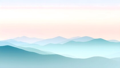 Fototapeta premium A serene vista of layered mountains receding into the distance evokes a sense of peace and tranquility with its soft pastel colors and minimalist design.