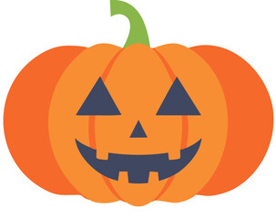 Cheerful jack o lantern pumpkin illustration stands bold in playful flat style on pure white background leaving generous copy space for seasonal text
