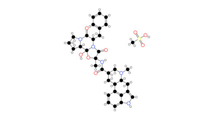 dihydroergotamine mesylate molecule, structural chemical formula, ball-and-stick model, isolated image vasoconstrictor agent