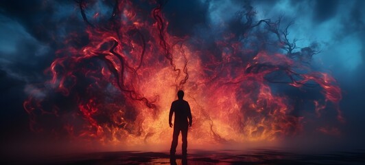 pop surreal unreal silhouettes spiral towards white walker ifrit, ai generatif