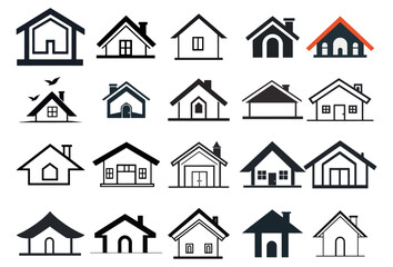 house icon set, set of simple house shape illustrations, lots of house shape illustrations