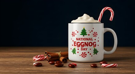 Eggnog, National eggnog day, Christmas, National Eggnog Day Mug with Whipped Cream and Candy Canes