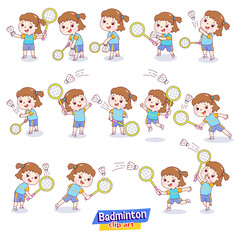 Set cartoon kids playing badminton.