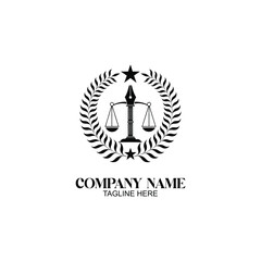 Legal Scales of Justice: A symbol of balance and fairness, the scales of justice, framed by laurel leaves and a star, representing the core principles of the legal profession.