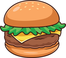 delicious cartoon burger with beef and melted cheese