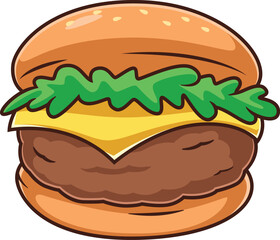 delicious cartoon burger with beef and melted cheese