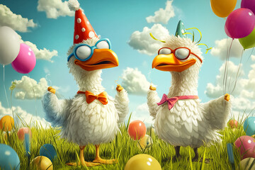Goose Party A Fun and Colorful Celebration birthday card made with generative AI