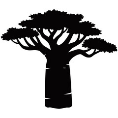 Baobab Tree Silhouette, A striking silhouette of a majestic baobab tree, its iconic form a testament to the enduring beauty of the African landscape.