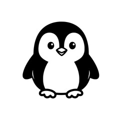 Obraz premium Minimalist black vector illustration of an adorable cartoon penguin. 