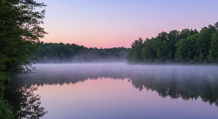 Fototapeta premium Misty sunrise over lake