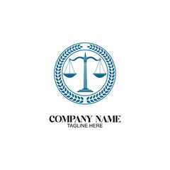 Law Firm Balance Seal: A minimalist graphic logo featuring a balance scale encased in a laurel wreath, symbolizing justice and fairness for a law firm.