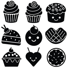 Black and White Kawaii Desserts Set
