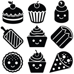 Black and White Kawaii Desserts Set