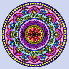 ornamental round ornament, Circular pattern in form of mandala, tattoo, Vector hand drawn doodle mandala. Ethnic mandala with colorful tribal ornament. Isolated. Bright colors. Vintage design, 