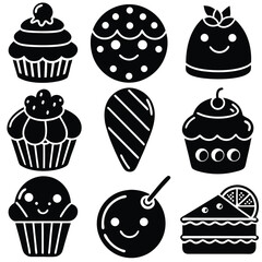 Black and White Kawaii Desserts Set