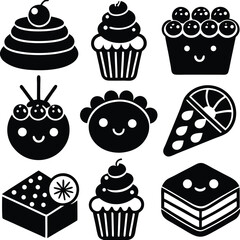 Black and White Kawaii Desserts Set