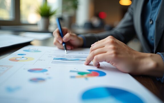 Creative analysis diversifying business strategies office environment photography close-up innovation focus. High quality