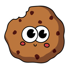 Cute chocolate chip cookie with big eyes and smile isolated on white background