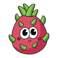 Cute cartoon dragon fruit with smiling face and big eyes isolated on white background